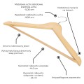Wieszak - 5 szt. drewniany 44 cm mocny premium wiszący z poprzeczką antypoślizgową naturalny uniwersalny do szafy