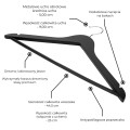 Wieszak - 5 szt. drewniany 44 cm mocny premium wiszący z poprzeczką antypoślizgową czarny uniwersalny do szafy