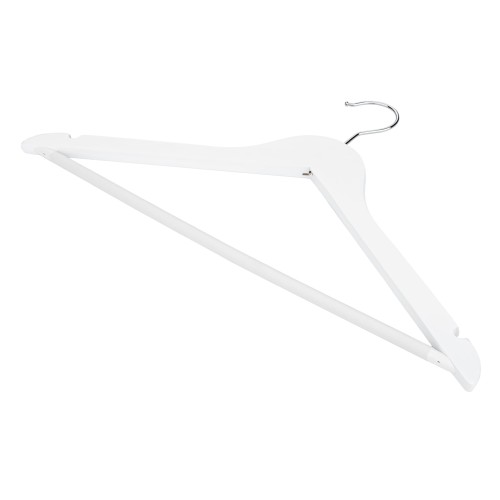 Wieszak - 5 szt. drewniany 44 cm lakierowany biały jesion mocny premium wiszący z poprzeczką antypoślizgową biały uniwersalny do szafy
