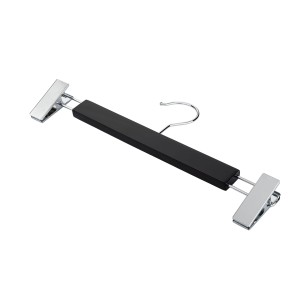 Wieszak - 5 szt. 34 cm drewniany jesion lakierowany premium czarny wieszaki wiszące na ubrania z klipsami