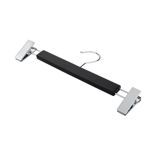 Wieszak - 5 szt. 34 cm drewniany jesion lakierowany premium czarny wieszaki wiszące na ubrania z klipsami