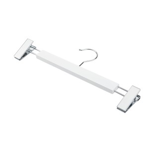Wieszak - 5 szt. 34 cm drewniany lakierowany jesion premium biały wieszaki wiszące na spódnice i spodnie z klipsem