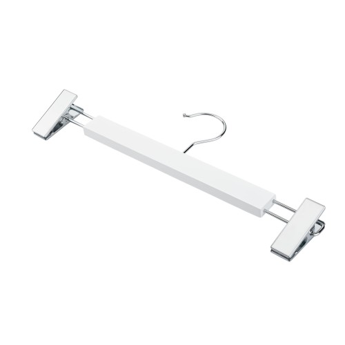 Wieszak - 5 szt. 34 cm drewniany lakierowany jesion premium biały wieszaki wiszące na spódnice i spodnie z klipsem